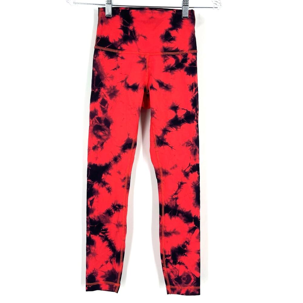 Lululemon Wunder Train High Rise Tight 25" Tie Dye Carnation Red Black Size 4